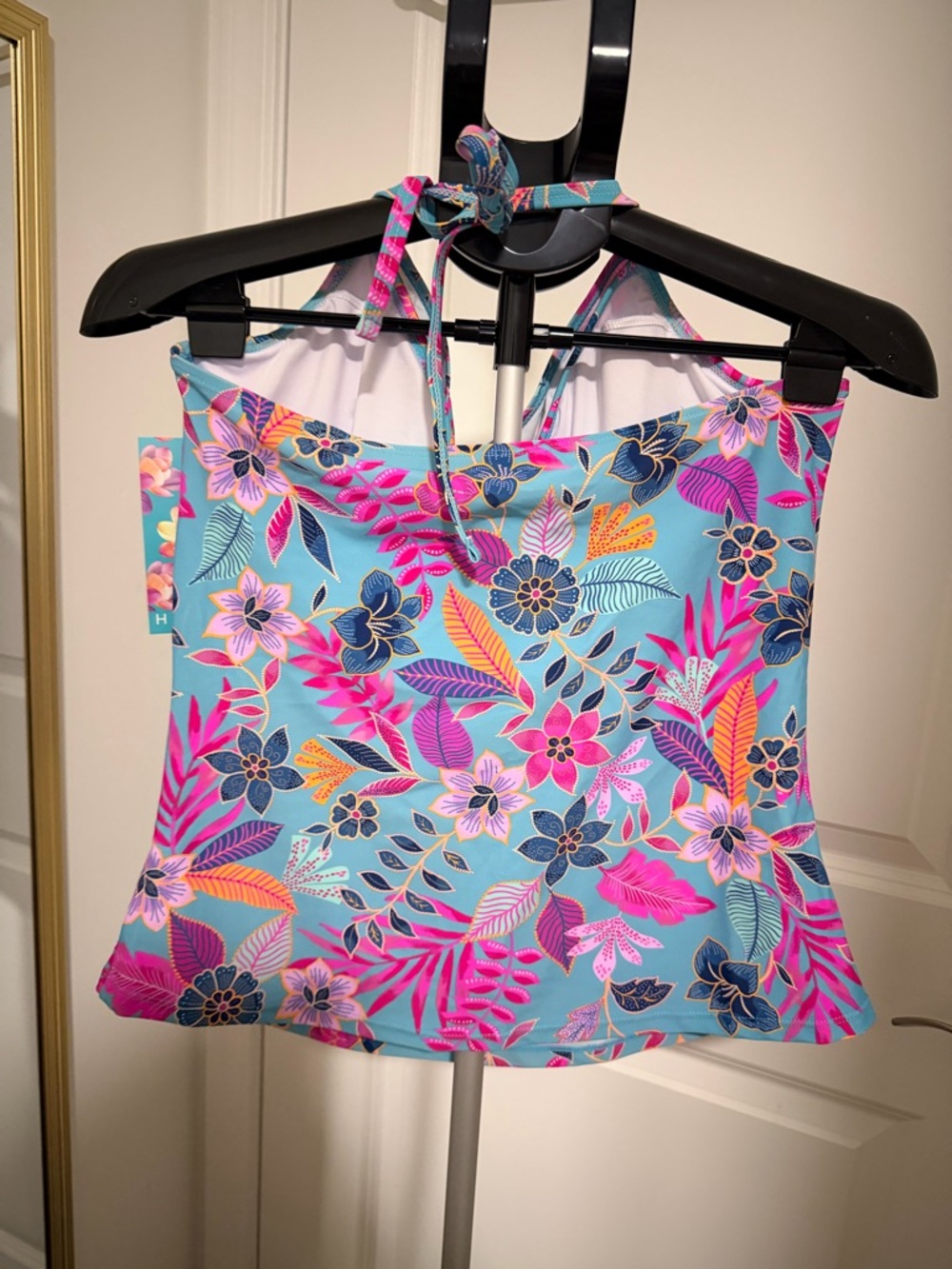 NWT! Hapari Turquoise Floral Halter Tankini Top - Picture 4 of 5